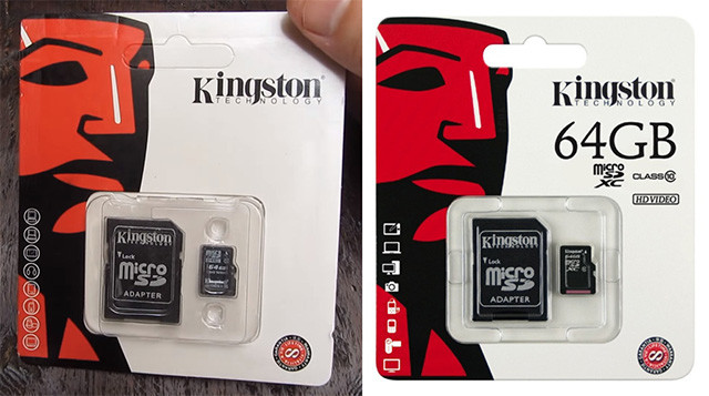 Packaging with a fake 64GB card from Kingston 